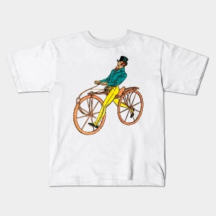 English boy athlete riding a vintage bicycle Kids T-Shirt